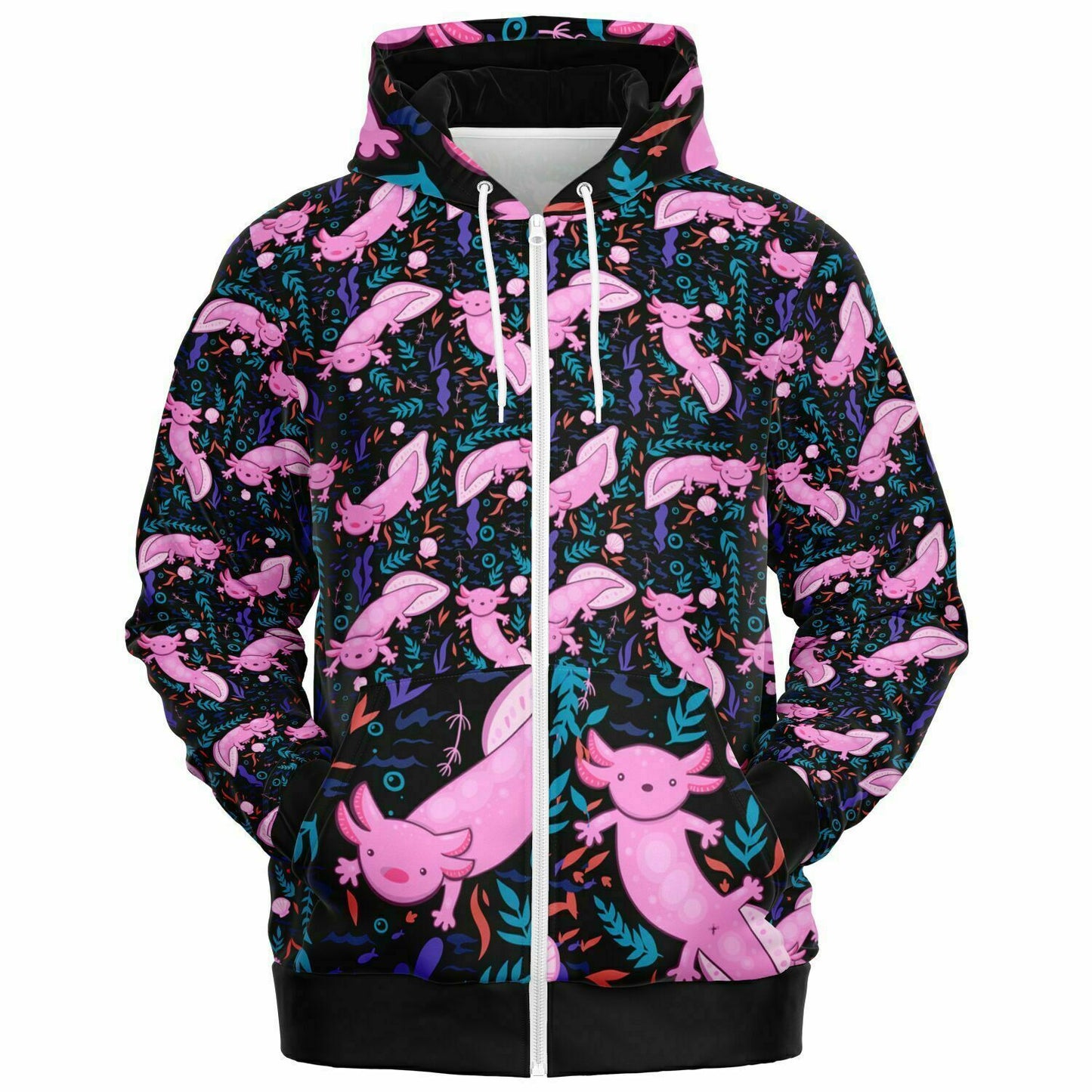 Axolotl Print Adult Zip-Up Hoodie