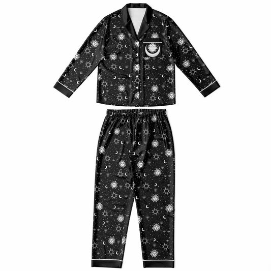 Celestial Suns and Moons Women's Satin Pajama Two-Piece Set