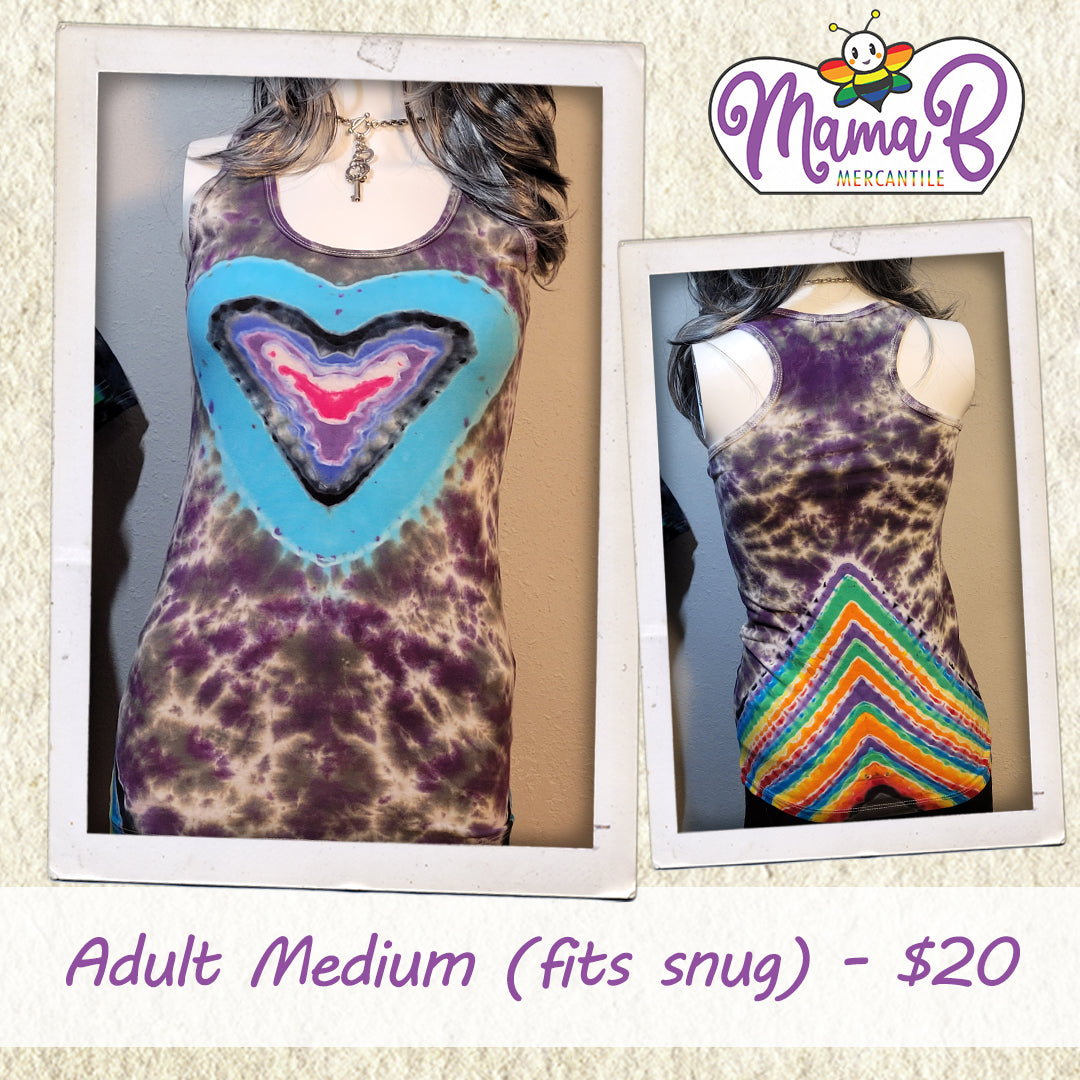 Hand-Dyed Heart with Rainbow Spine Racerback Tank Top - Adult Medium