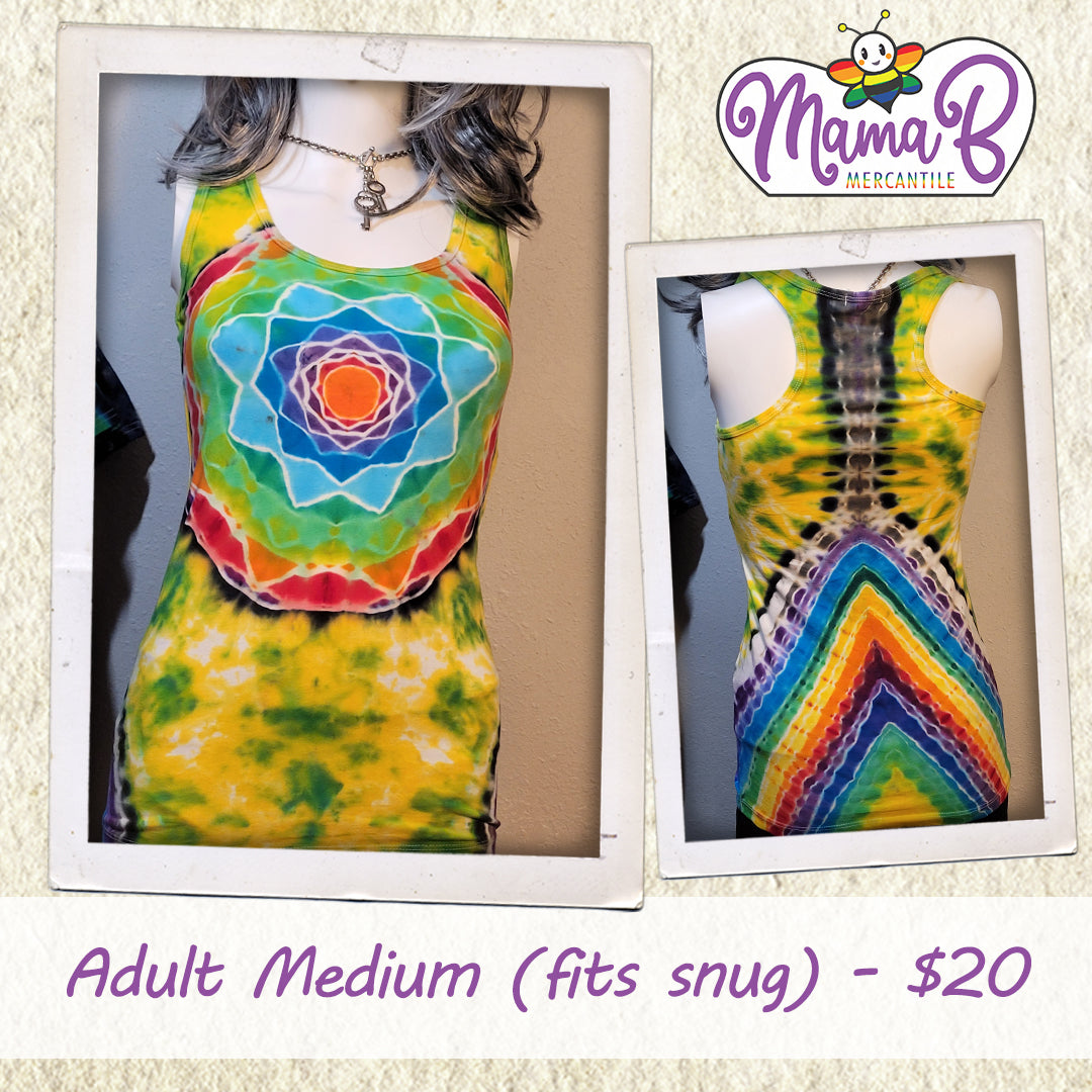 Hand-Dyed Mandala with Rainbow Spine Racerback Tank Top - Adult Medium